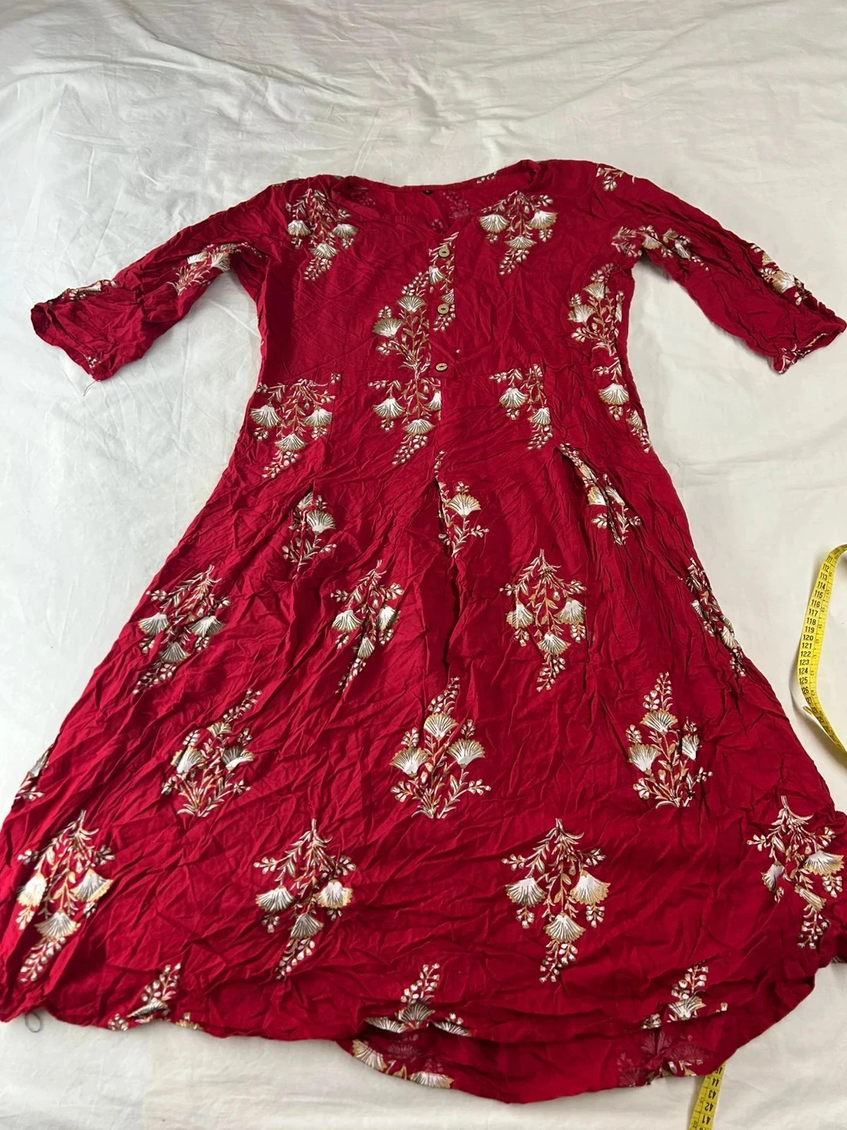 Vestido con estampado vintage rojo burdeos – photo 2
